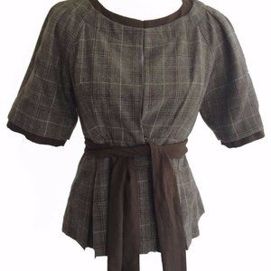 To The Max Wool Pleated Peplum Jacket with Ribbon